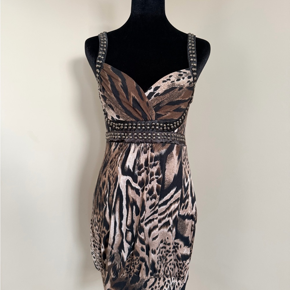 Vintage Le Chateau Brown and Black Animal Print Mini Dress